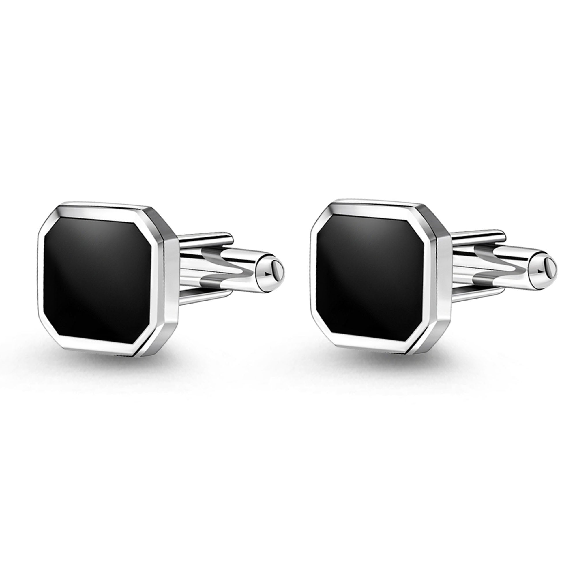 Sterling Silver Whitby Jet Emerald Shaped Cufflinks