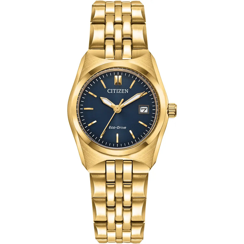 Citizen Corso Eco-Drive Ladies’ Blue Dial Gold Tone Watch EW2293-56L