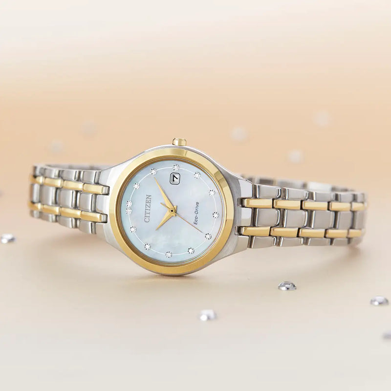 Citizen Silhouette Eco-Drive Ladies’ Two Tone Diamond Mother of Pearl Watch EW2488-57D