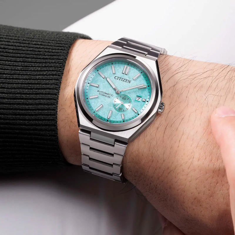 Citizen Zenshin Automatic Men’s 41mm Textured Light Blue Dial Super Titanium™ Watch NJ0180-80M