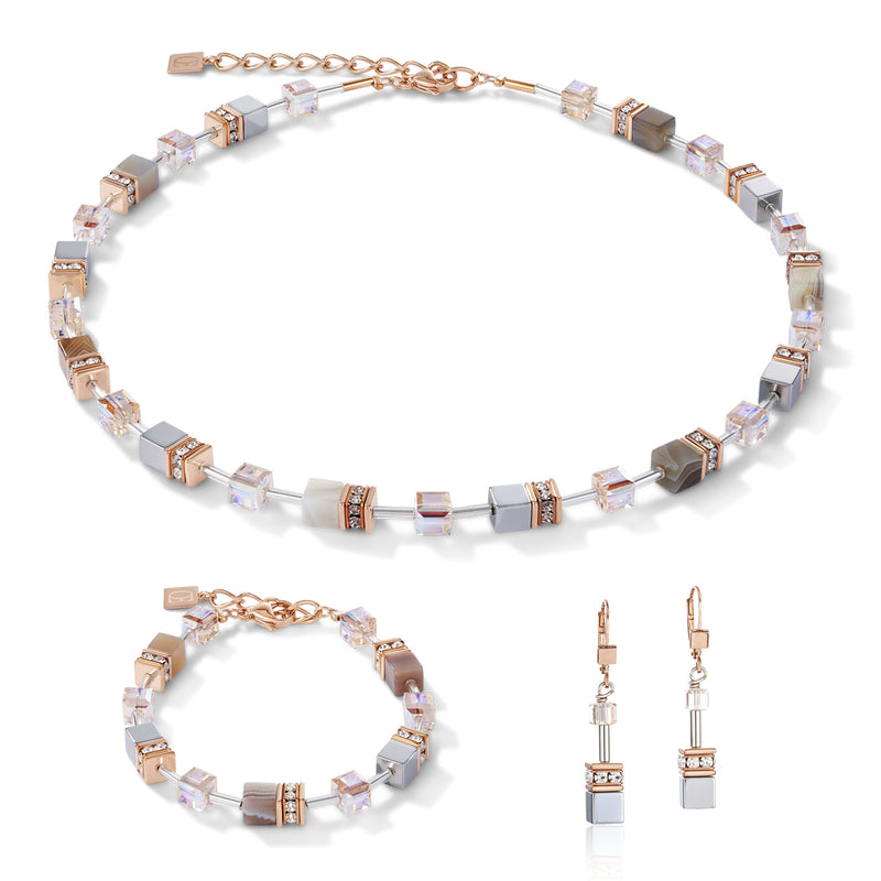 GeoCUBE Botswana Agate & Haematite Apricot Necklace