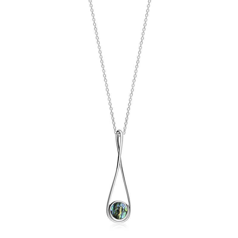 Sterling Silver Whitby Jet & Abalone Large Twist Double Sided Pendant