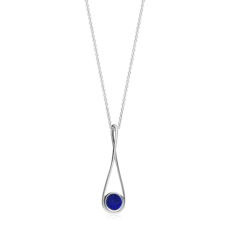 Sterling Silver Whitby Jet & Lapis Lazuli Large Twist Double Sided Pendant