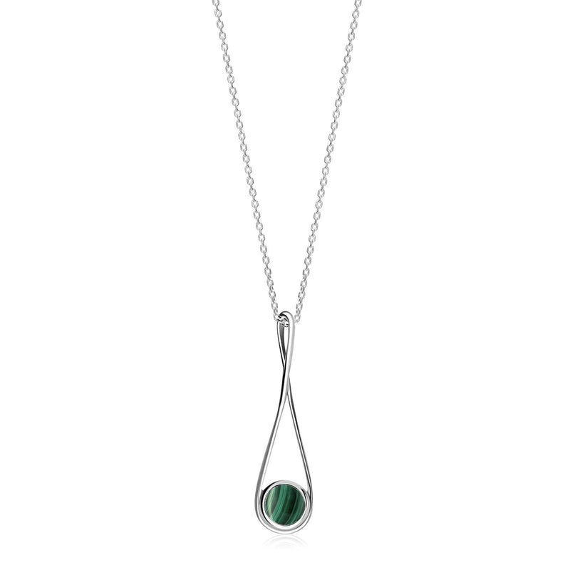 Sterling Silver Whitby Jet & Malachite Large Twist Double Sided Pendant