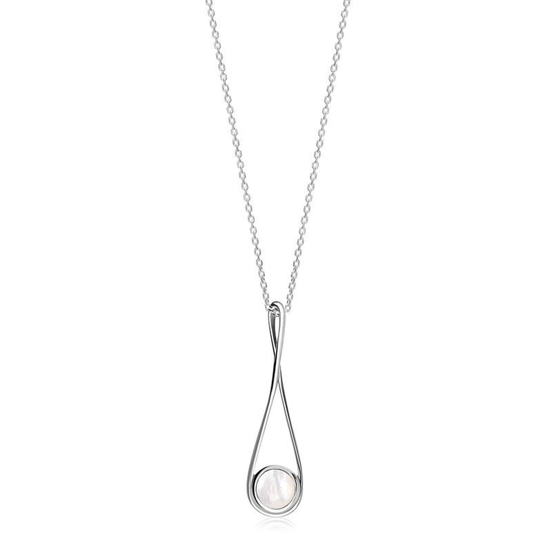 Sterling Silver Whitby Jet & Mother of Pearl Large Twist Round Double Sided Pendant