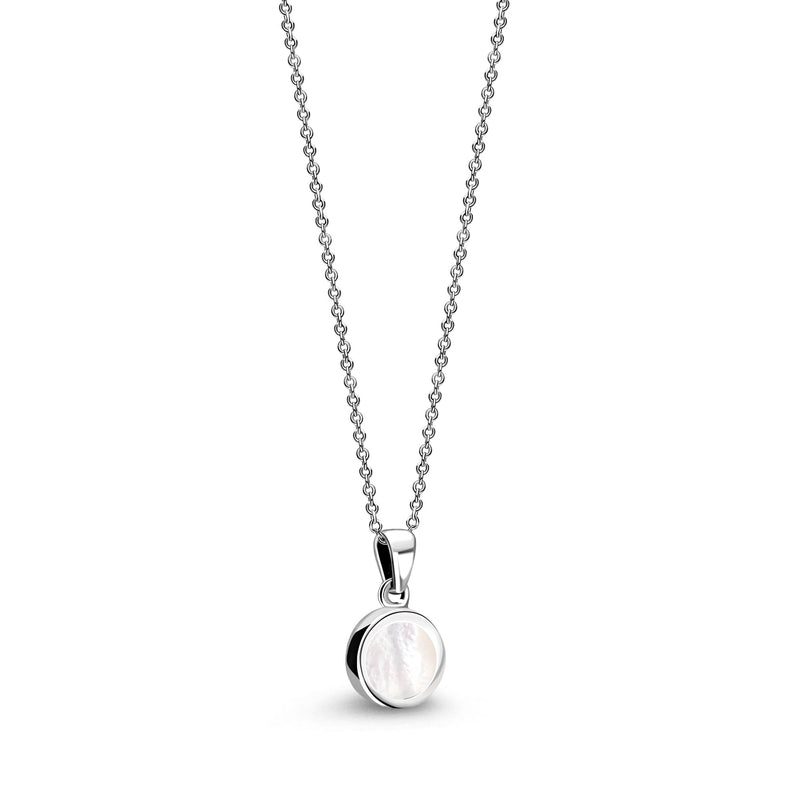 Sterling Silver Whitby Jet & Mother Of Pearl Double-Sided Plain Round Pendant