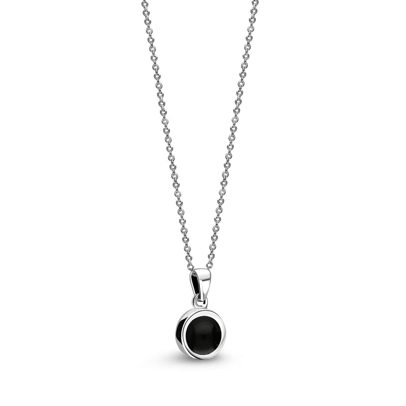 Sterling Silver Whitby Jet &  Lapis Lazuli Double-Sided Plain Round Pendant