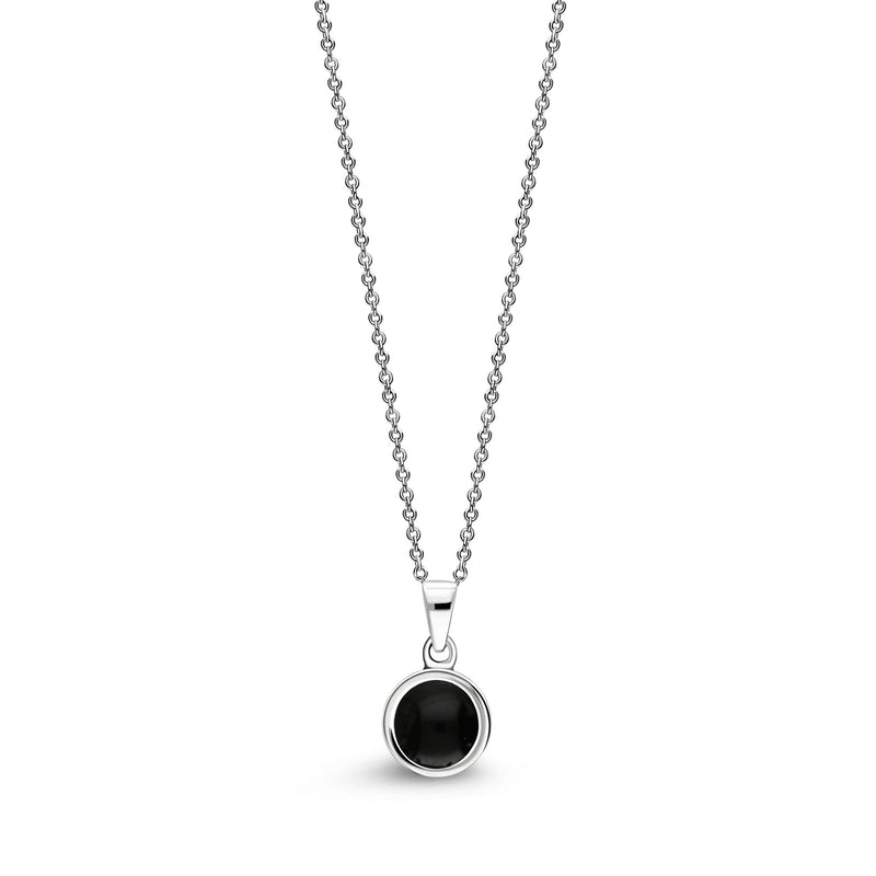 Sterling Silver Whitby Jet & Mother Of Pearl Double-Sided Plain Round Pendant