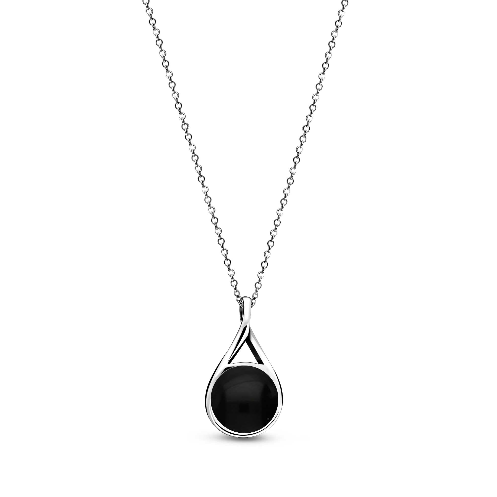 Sterling Silver Whitby Jet & Birthstone Double-Sided Twist Pendant