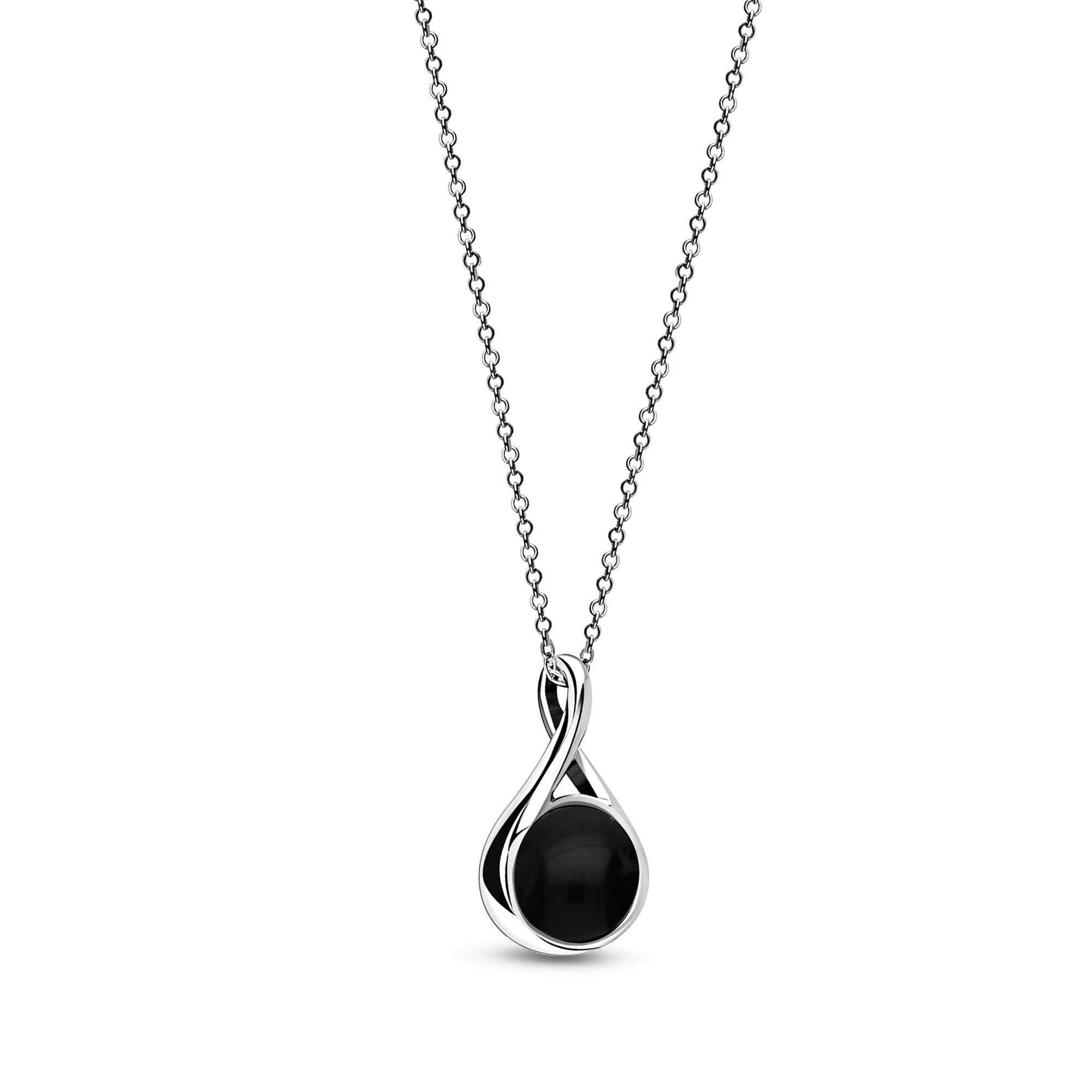 Sterling Silver Whitby Jet & Birthstone Double-Sided Twist Pendant