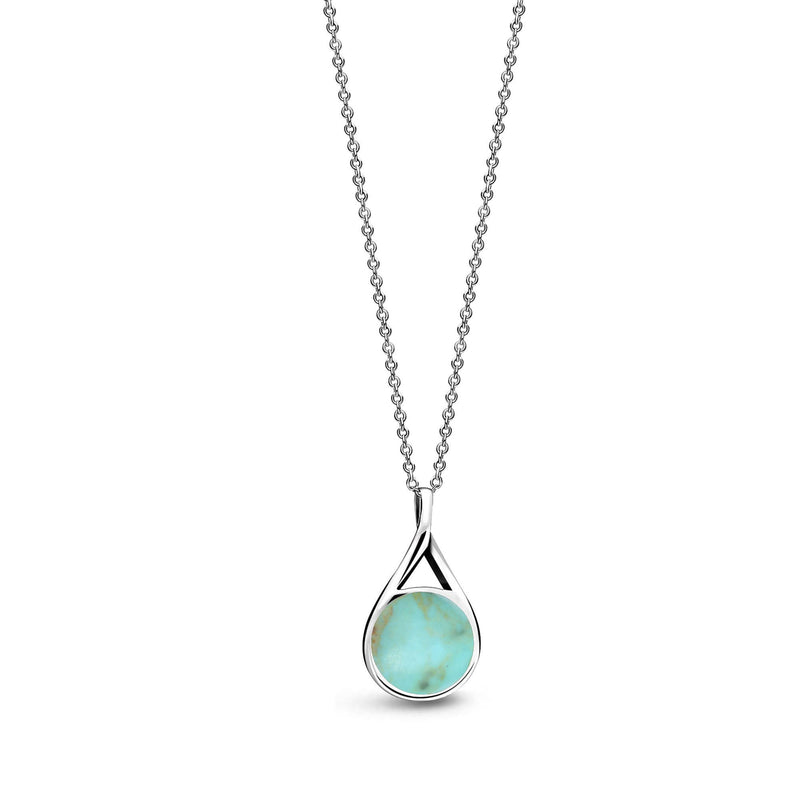 Sterling Silver Whitby Jet & Turquoise Double-Sided Twist Pendant