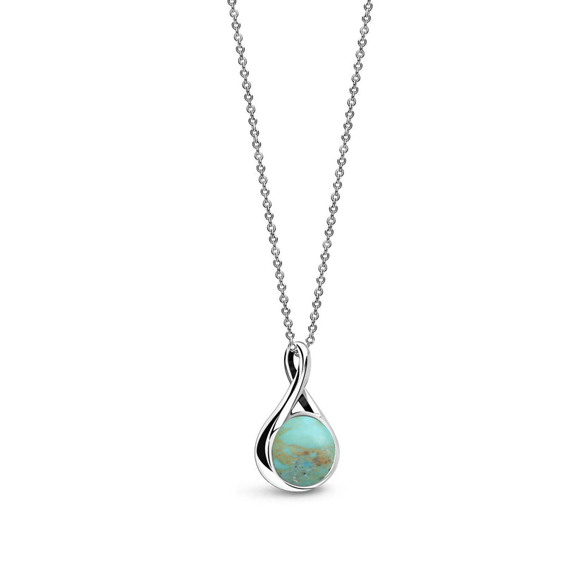 Sterling Silver Whitby Jet & Turquoise Double-Sided Twist Pendant
