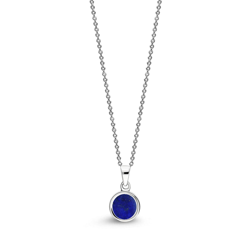 Sterling Silver Whitby Jet &  Lapis Lazuli Double-Sided Plain Round Pendant