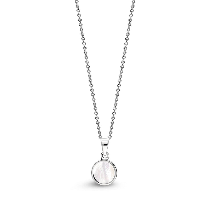 Sterling Silver Whitby Jet & Mother Of Pearl Double-Sided Plain Round Pendant