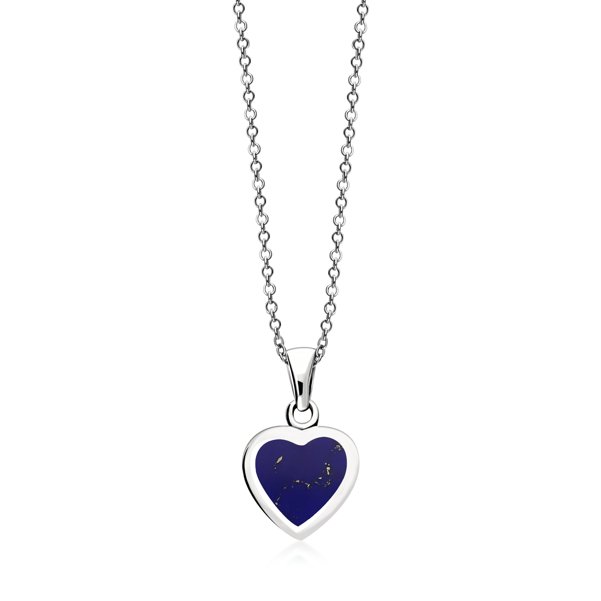 Sterling Silver Whitby Jet & Lapis Lazuli Double Sided Heart Pendant