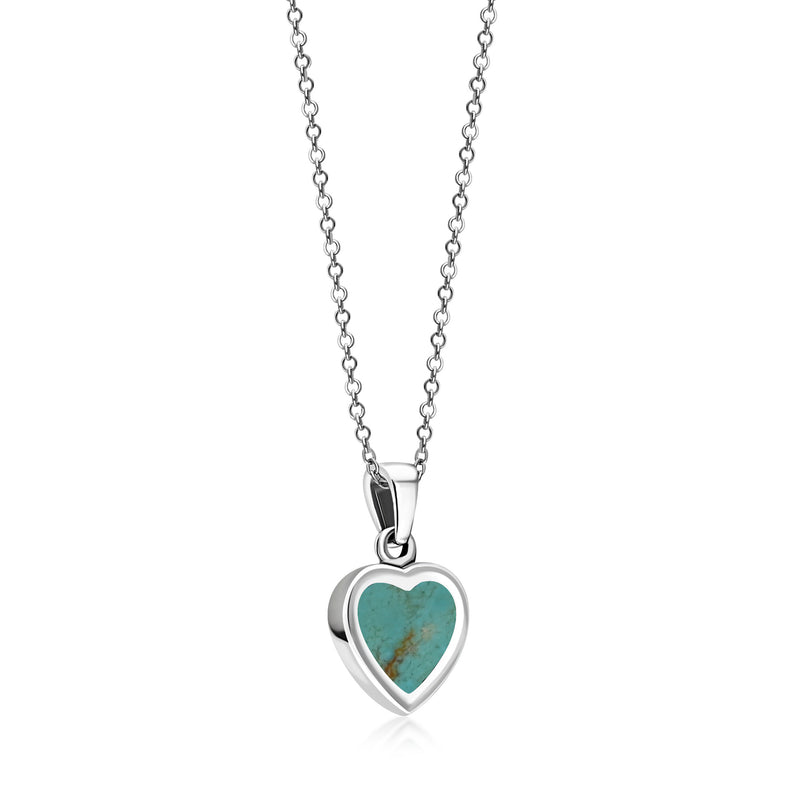 Sterling Silver Whitby Jet & Turquoise Double Sided Heart Pendant