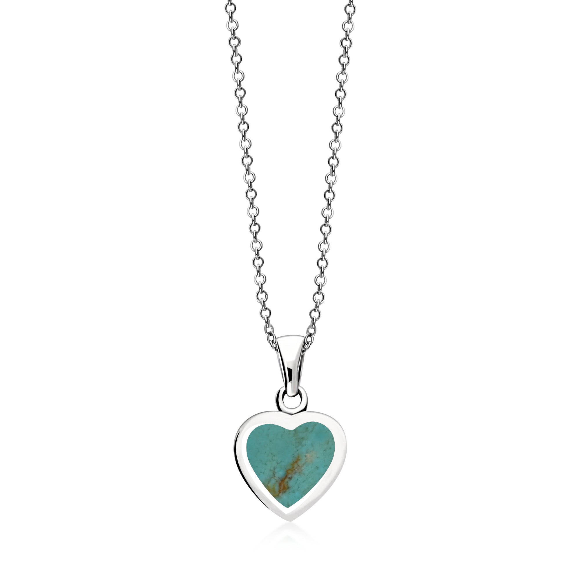 Sterling Silver Whitby Jet & Kingman Turquoise Double Sided Heart Pendant