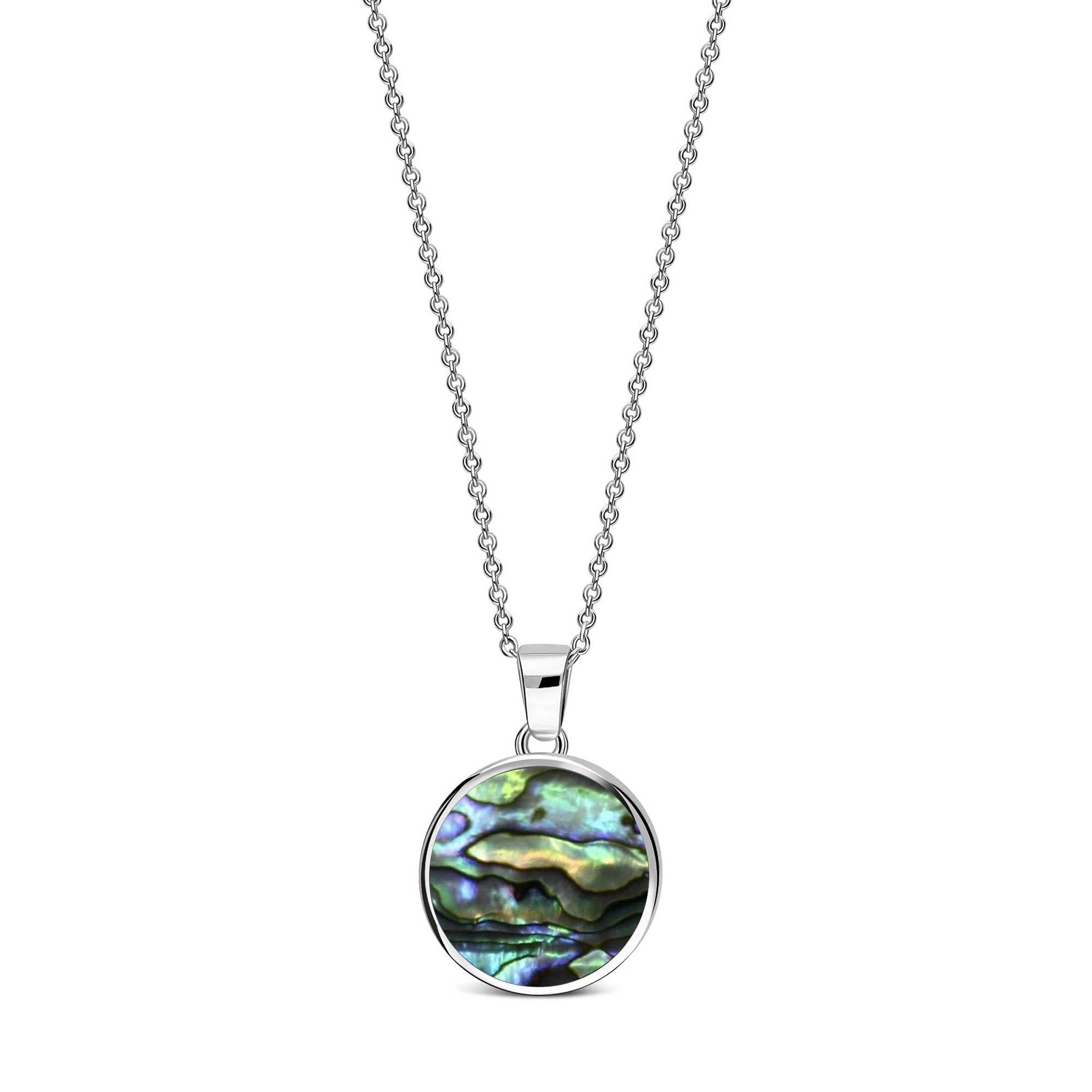 Sterling Silver Whitby Jet & Abalone Round Double Sided Pendant