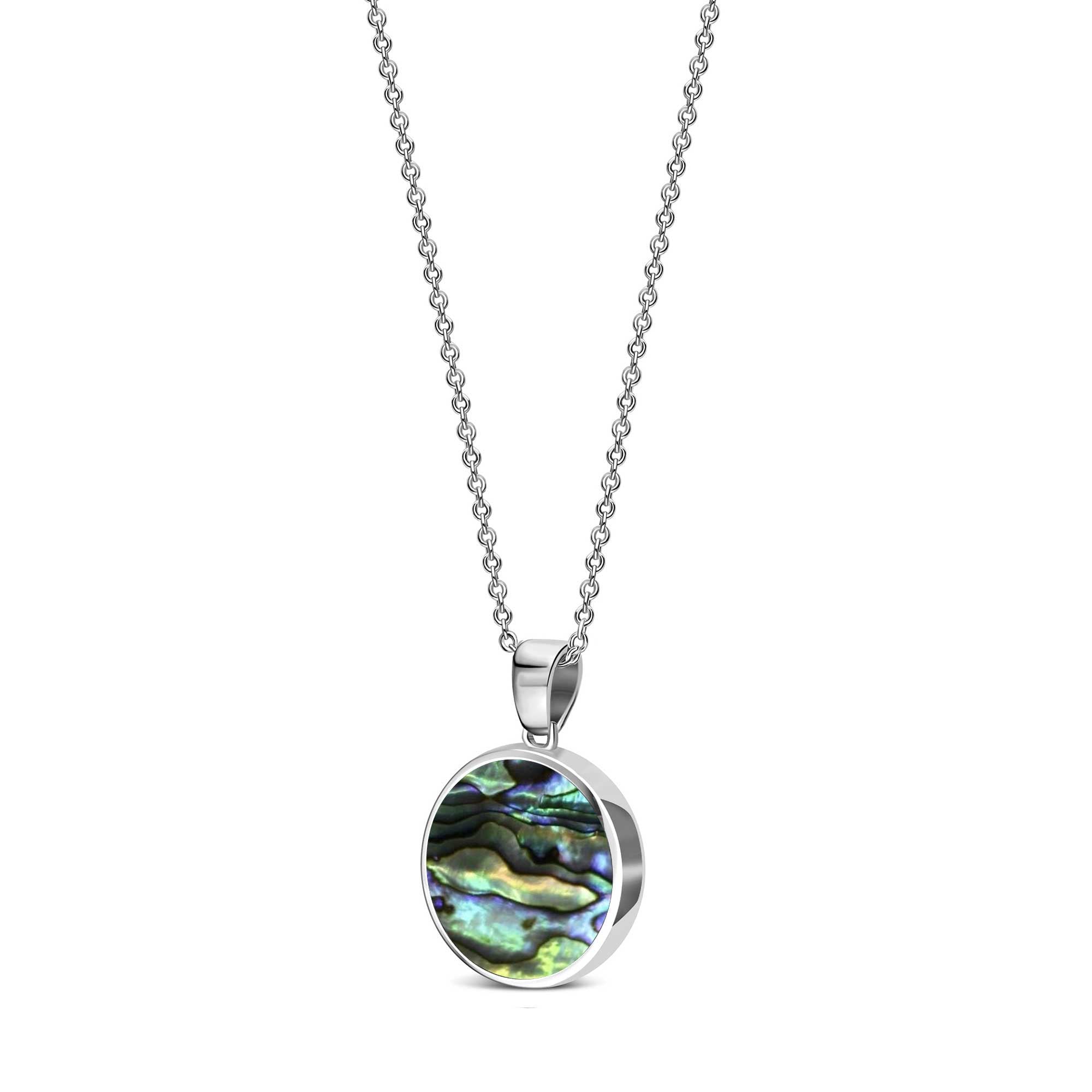 Sterling Silver Whitby Jet & Abalone Round Double Sided Pendant