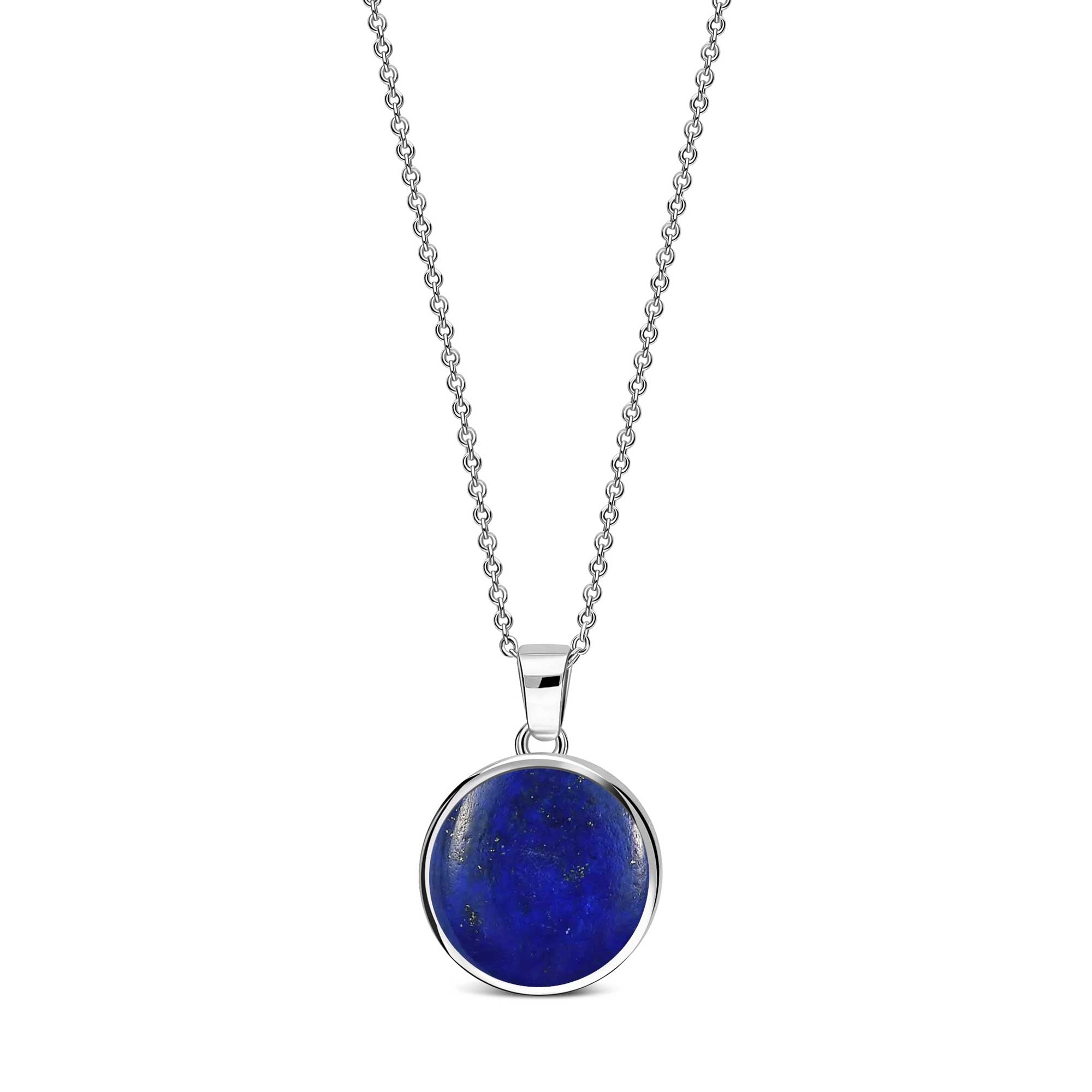Sterling Silver Whitby Jet & Lapis Lazuli Round Double Sided Pendant