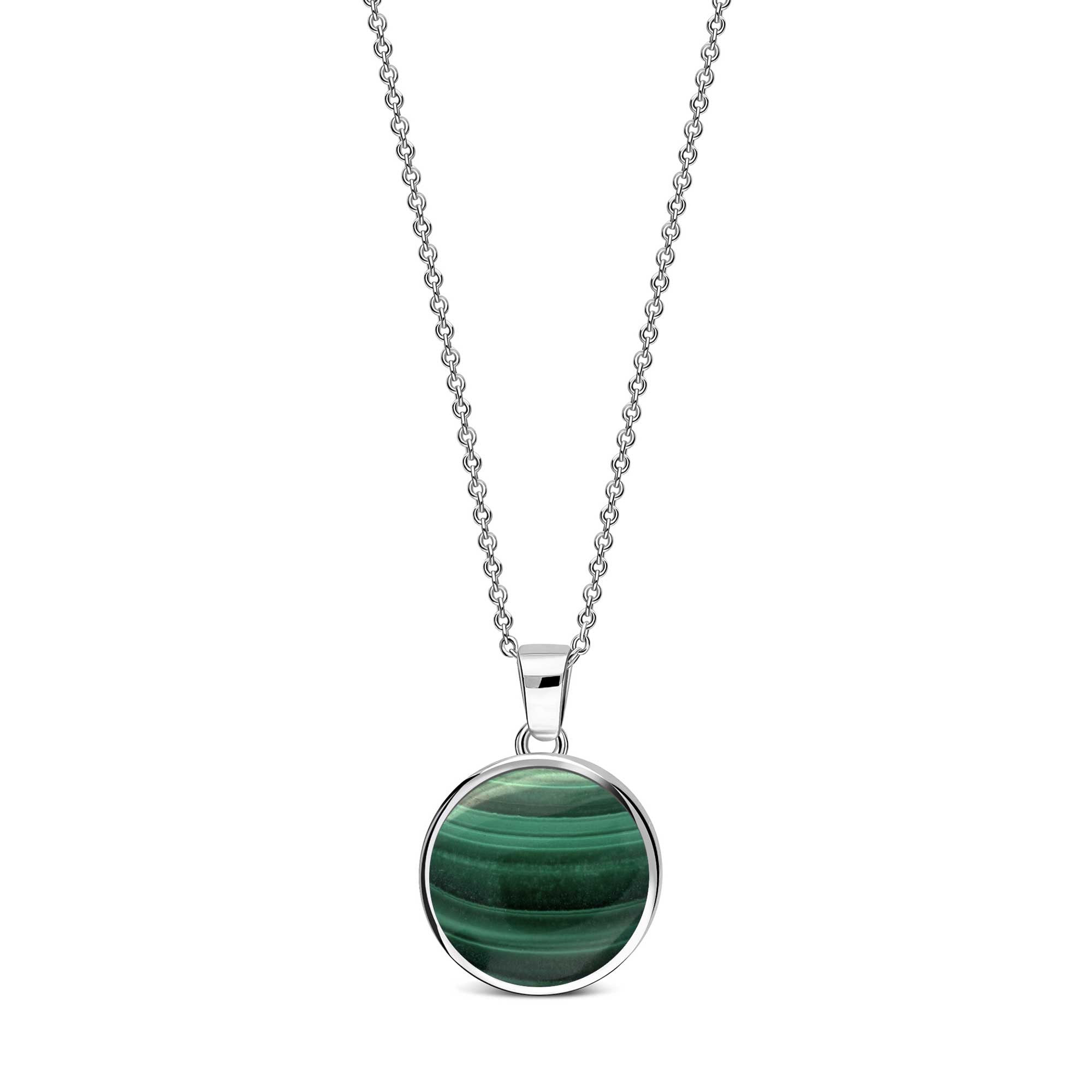 Sterling Silver Whitby Jet & Malachite Round Double Sided Pendant