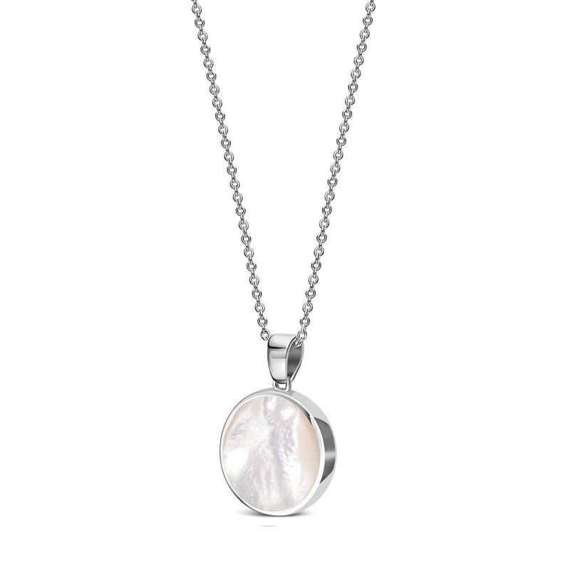 Sterling Silver Whitby Jet & Mother of Pearl Round Double Sided Pendant