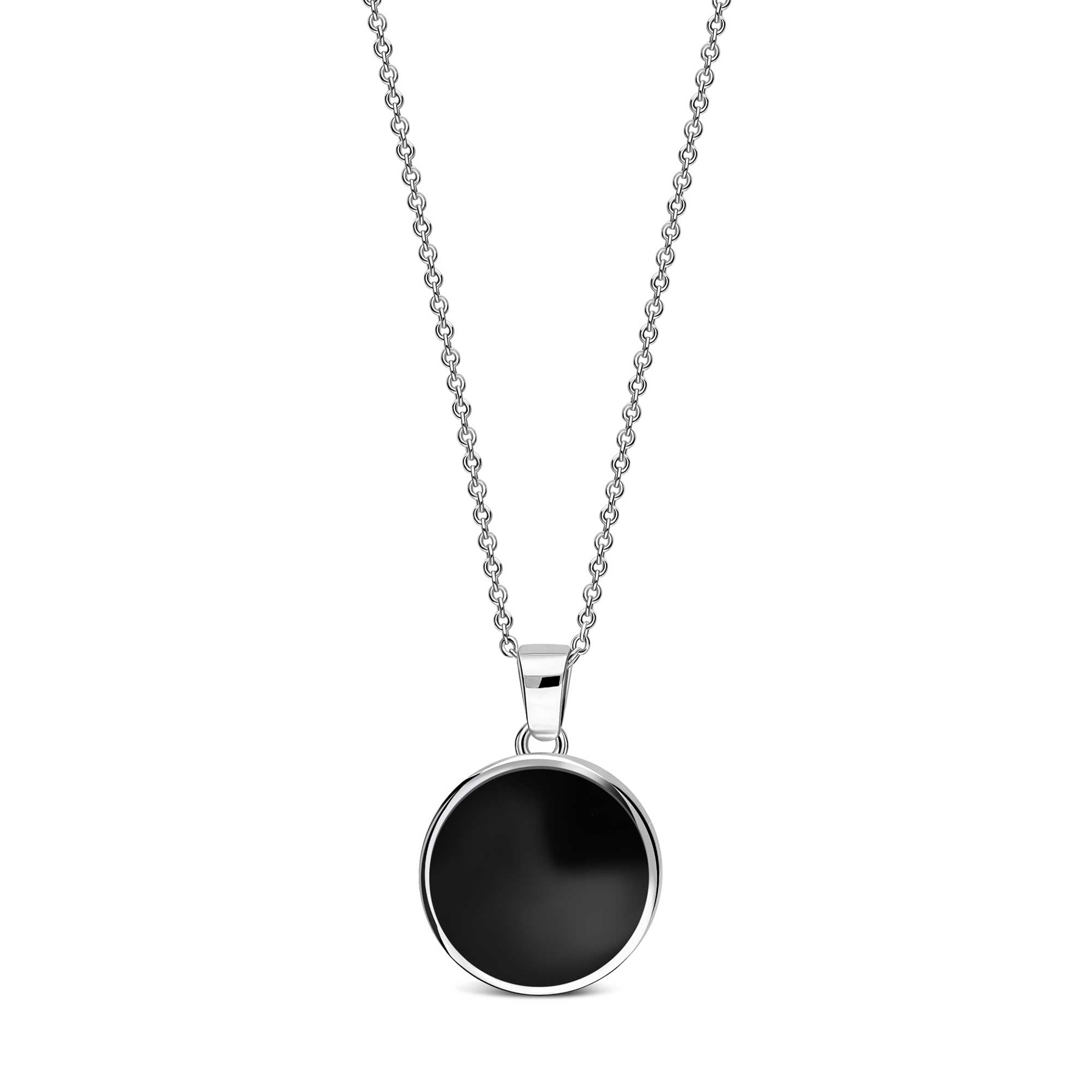 Sterling Silver Whitby Jet & Mother of Pearl Round Double Sided Pendant