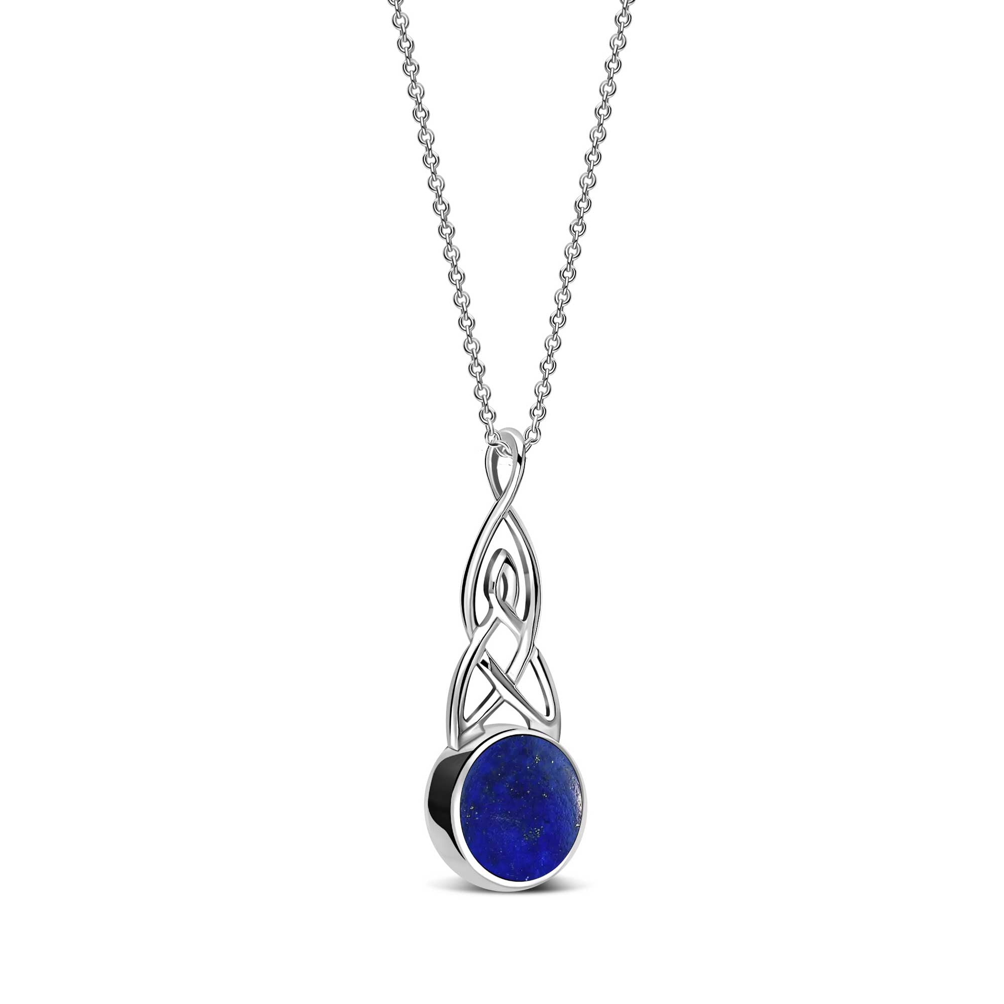 Sterling Silver Whitby Jet & Lapis Lazuli Long Celtic Round Double Sided Pendant