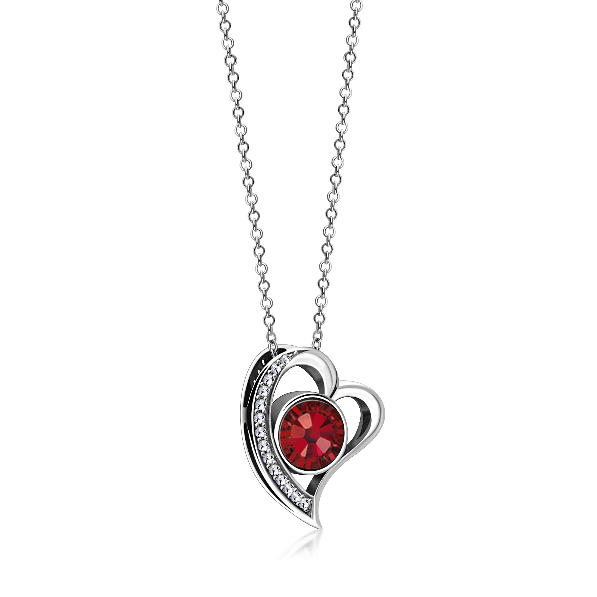 Sterling Silver Whitby Jet & Birthstone Double Sided CZ Heart Pendant