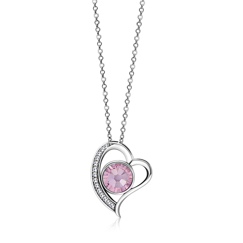Sterling Silver Whitby Jet & Birthstone Double Sided CZ Heart Pendant