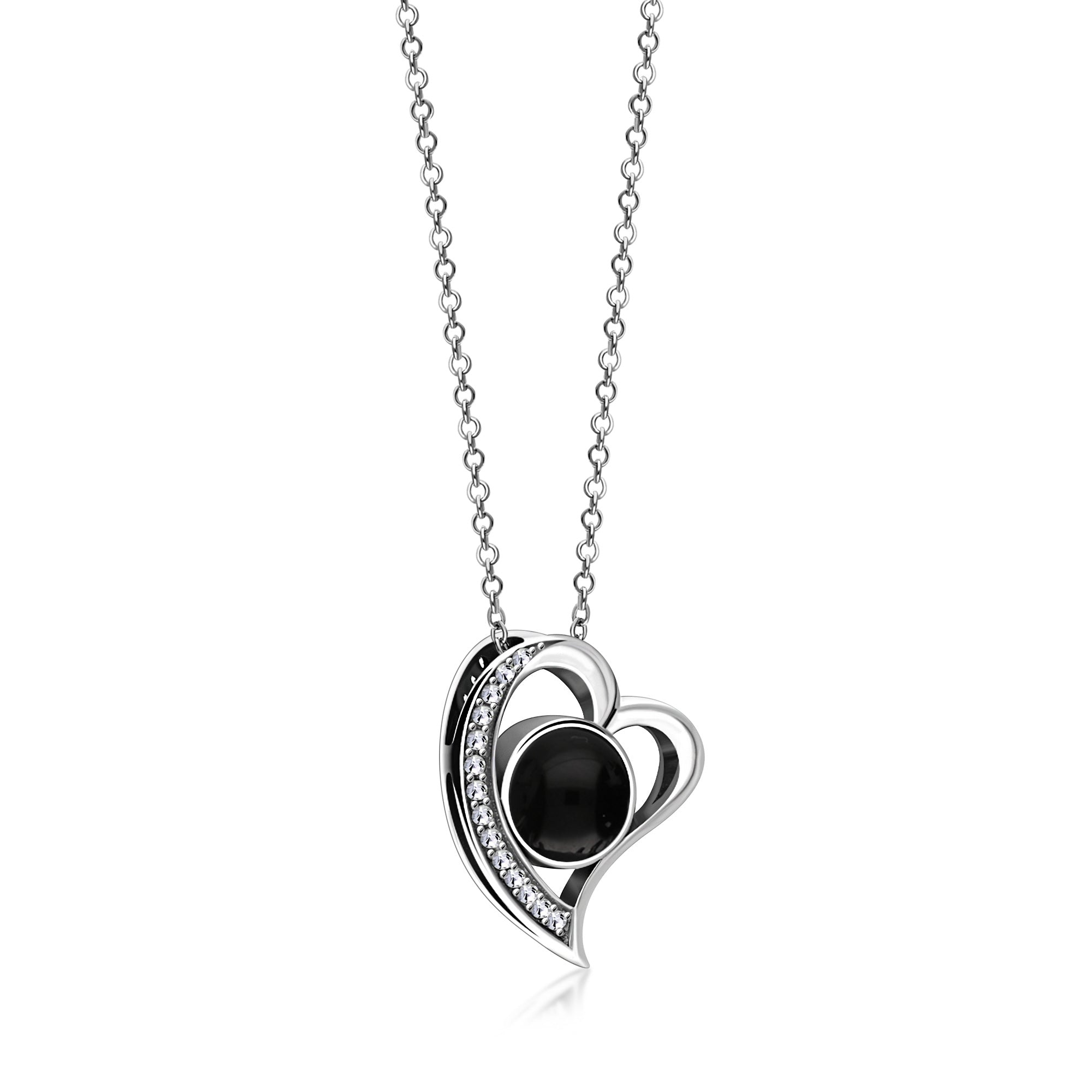 Sterling Silver Whitby Jet & Birthstone Double Sided CZ Heart Pendant