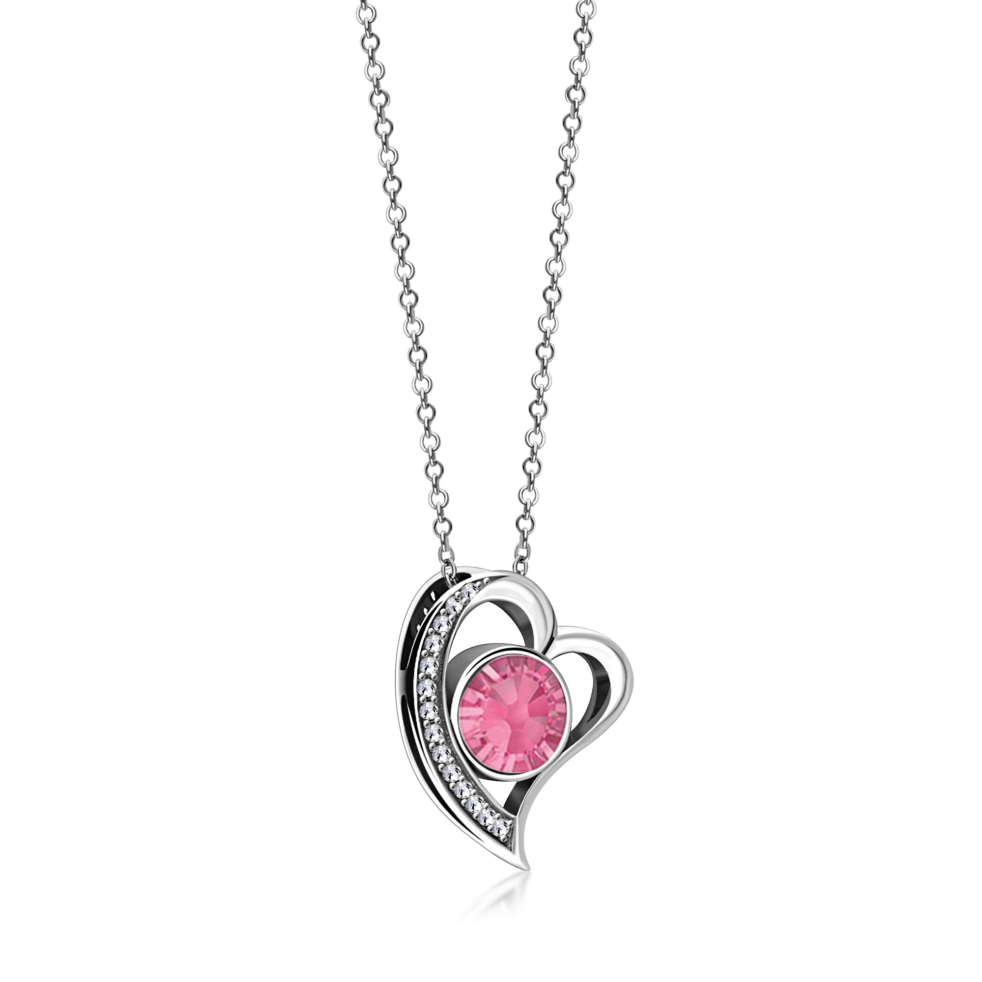 Sterling Silver Whitby Jet & Birthstone Double Sided CZ Heart Pendant