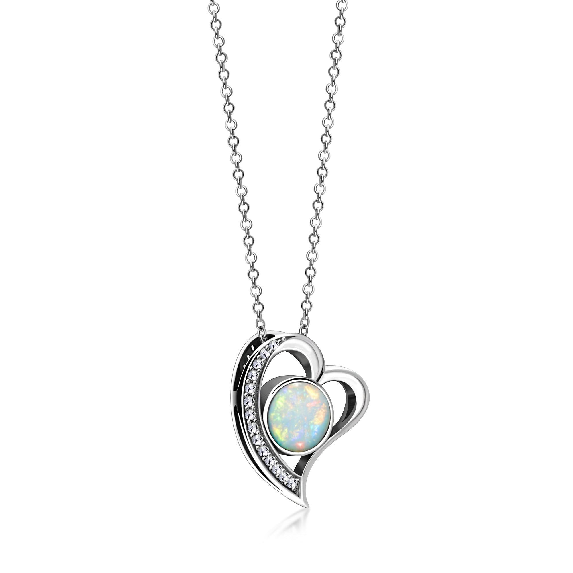 Sterling Silver Whitby Jet & Birthstone Double Sided CZ Heart Pendant