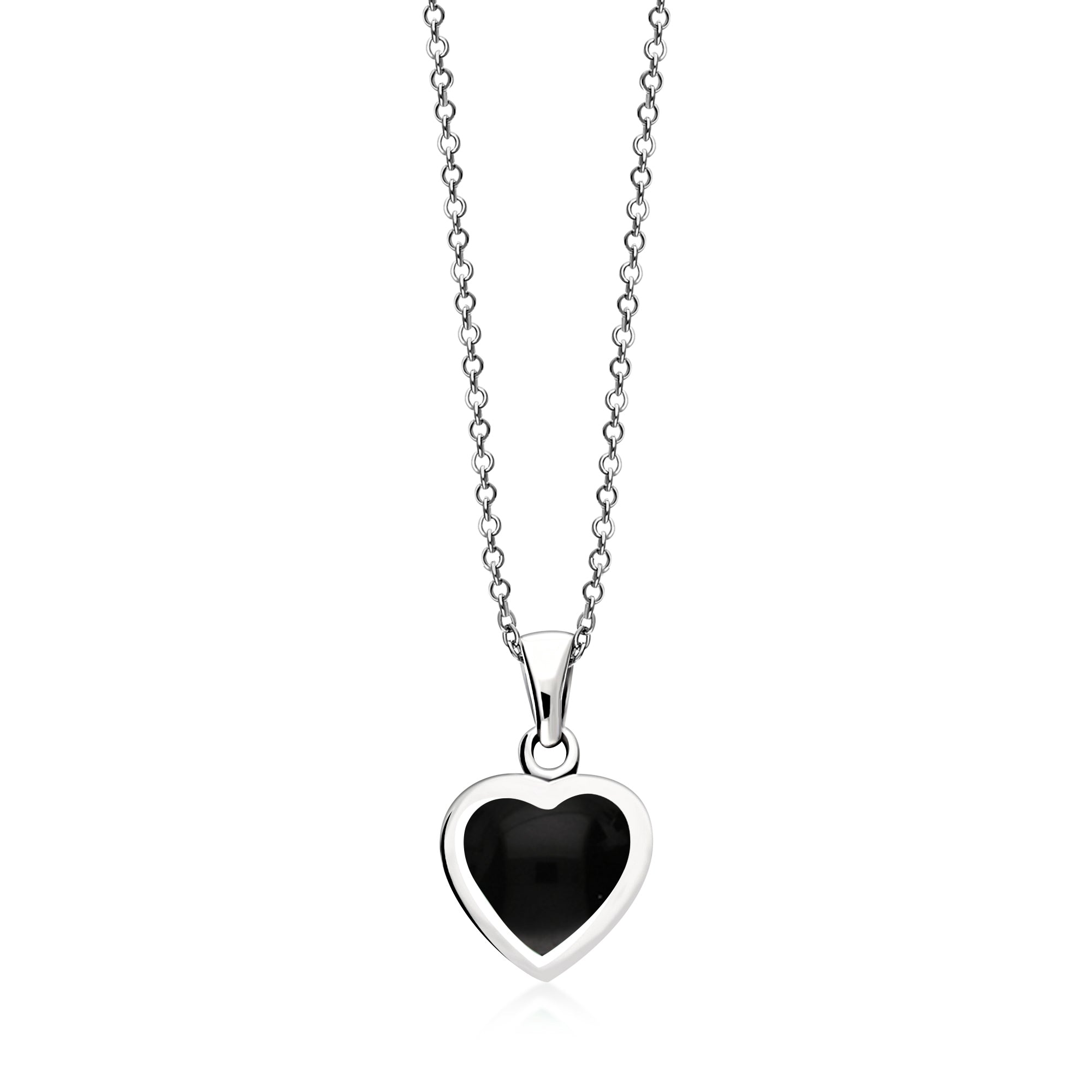 Sterling Silver Whitby Jet & Abalone Double Sided Heart Pendant