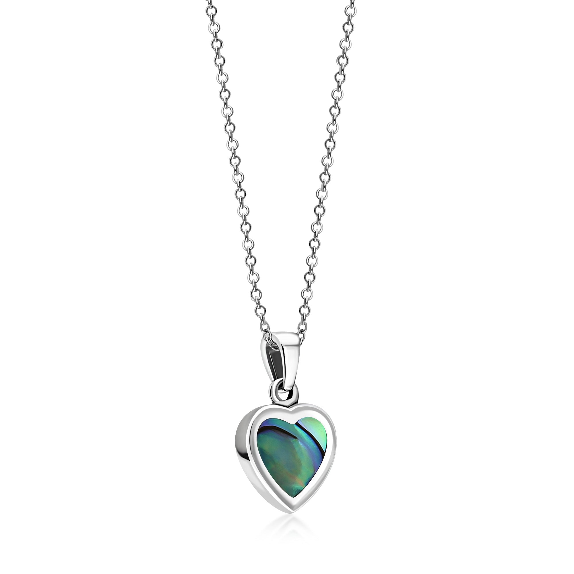 Sterling Silver Whitby Jet & Abalone Double Sided Heart Pendant