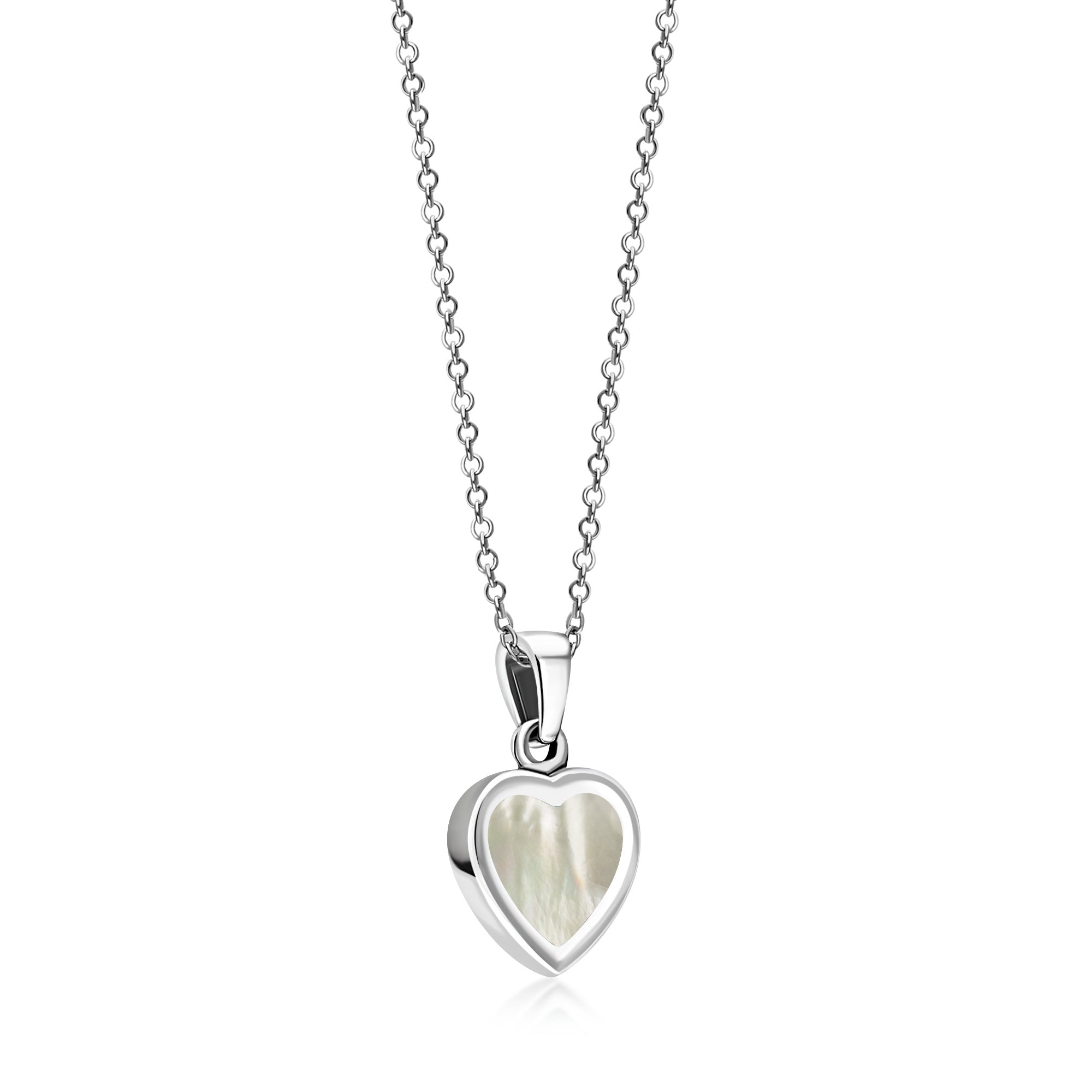 Sterling Silver Whitby Jet & Mother of Pearl Double Sided Heart Pendant