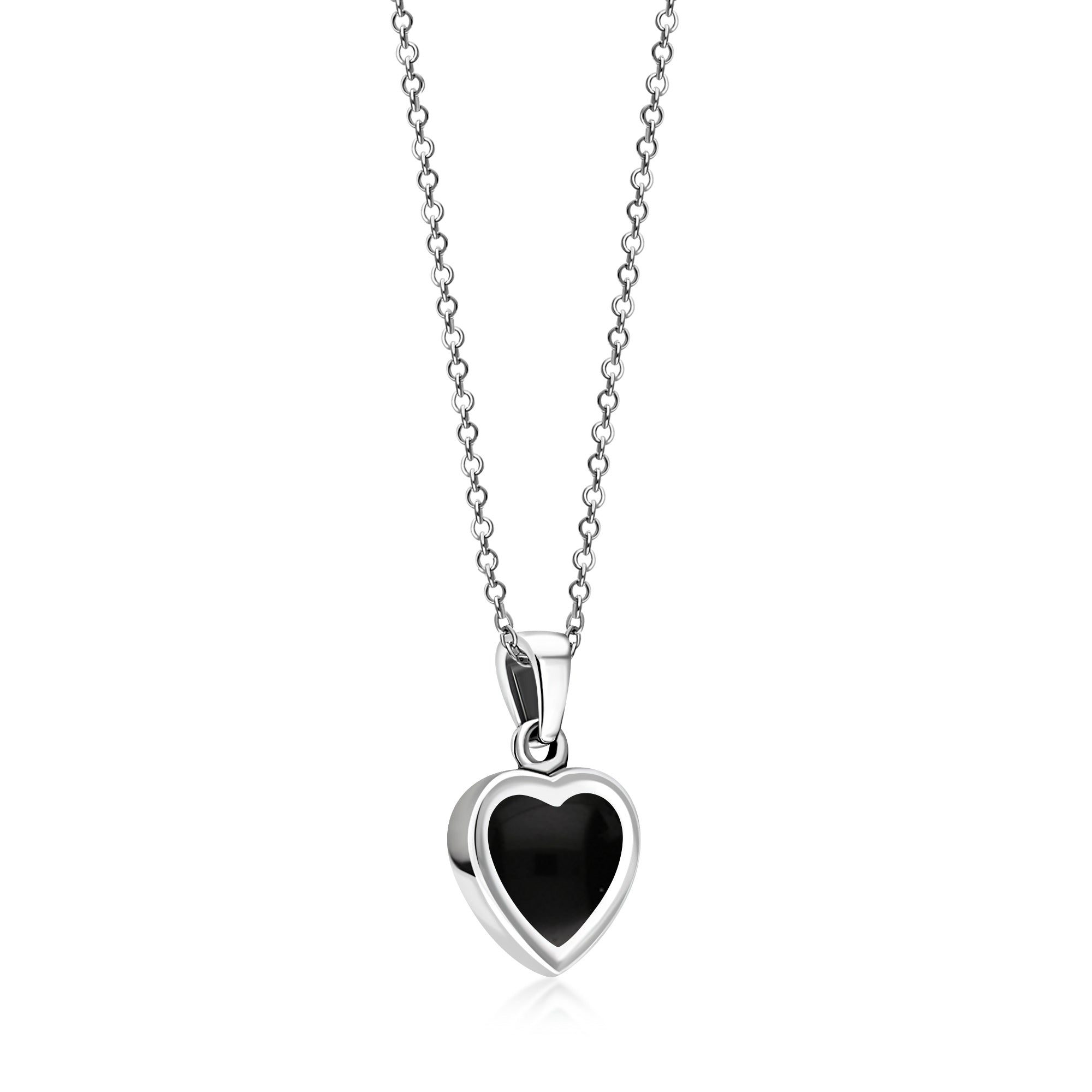 Sterling Silver Whitby Jet & Mother of Pearl Double Sided Heart Pendant
