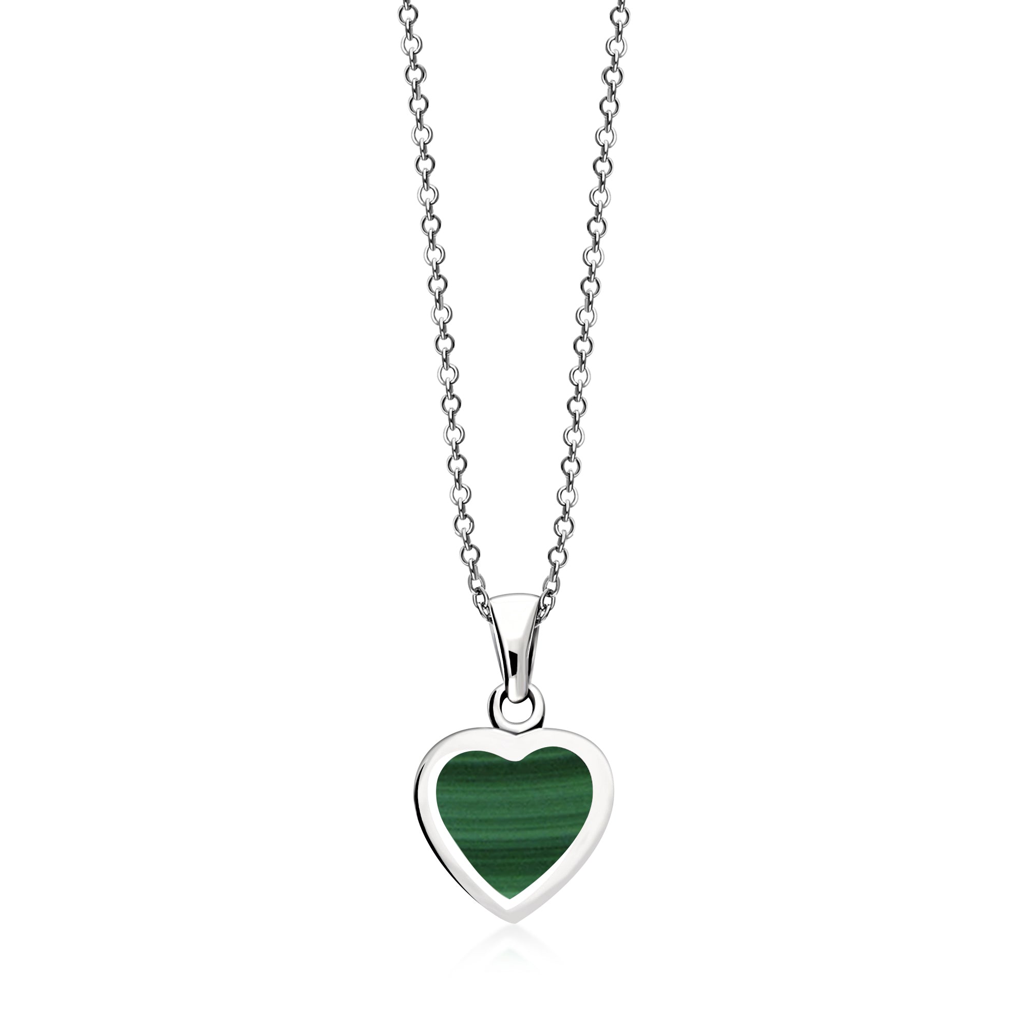 Sterling Silver Whitby Jet & Malachite Double Sided Heart Pendant
