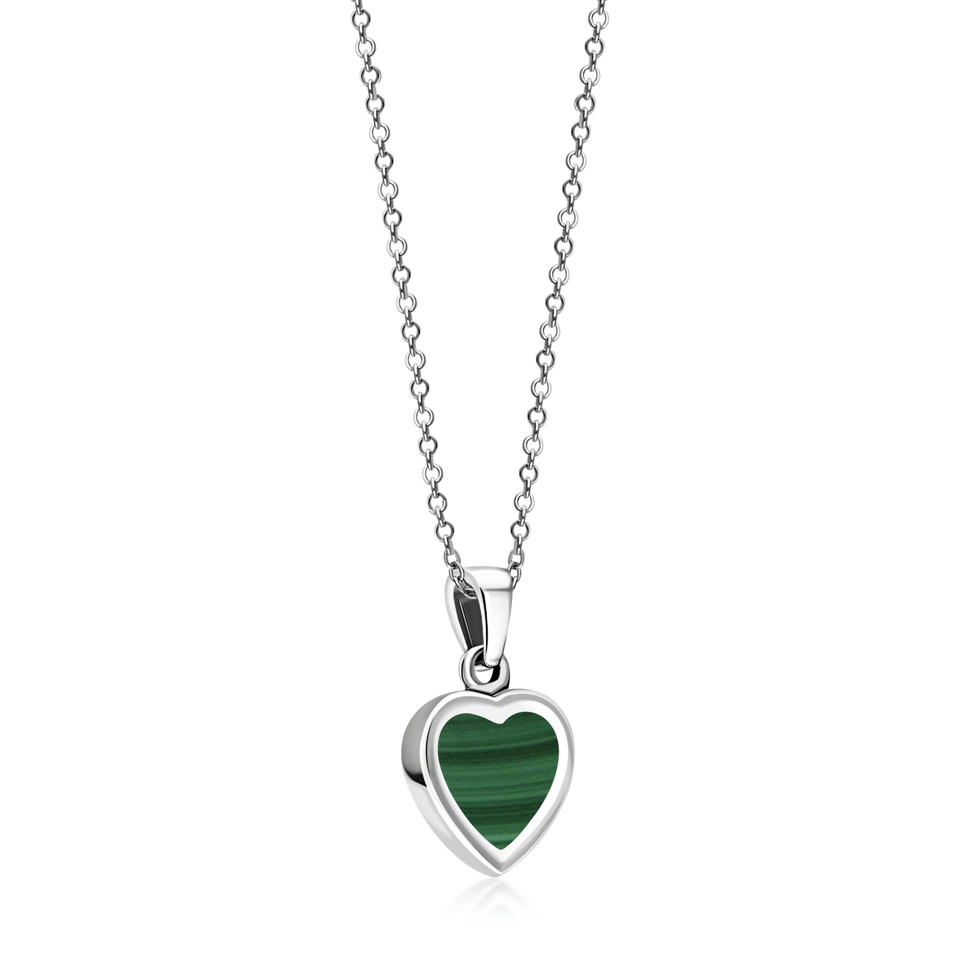 Sterling Silver Whitby Jet & Malachite Double Sided Heart Pendant