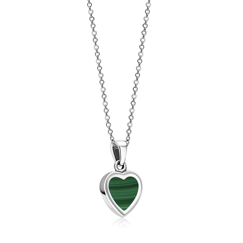 Sterling Silver Whitby Jet & Malachite Double Sided Heart Pendant