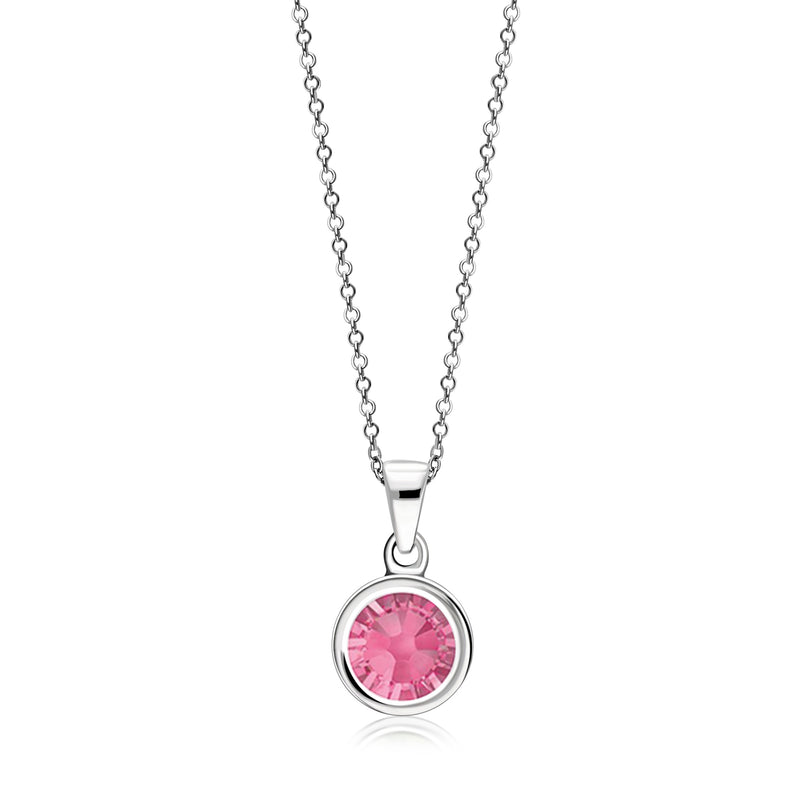 Sterling Silver Whitby Jet & Birthstone Double-Sided Plain Round Pendant