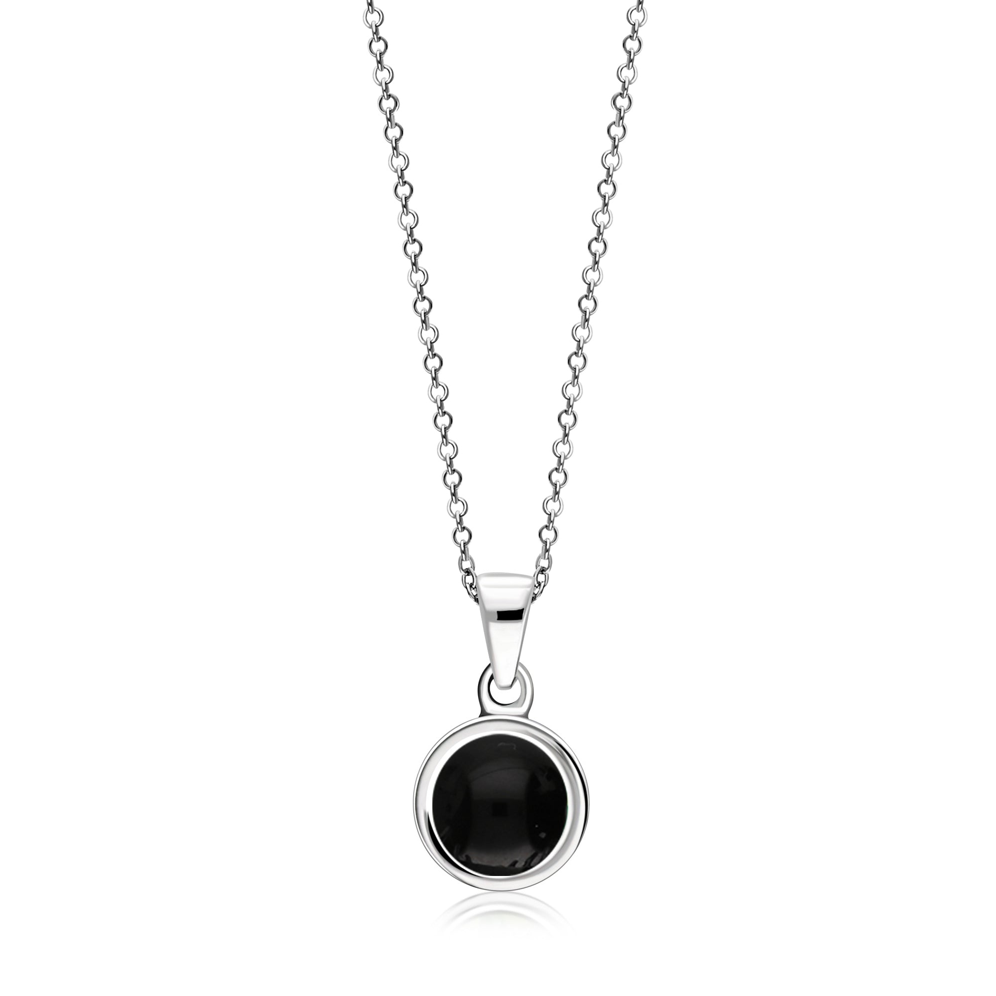 Sterling Silver Whitby Jet & Birthstone Double-Sided Plain Round Pendant