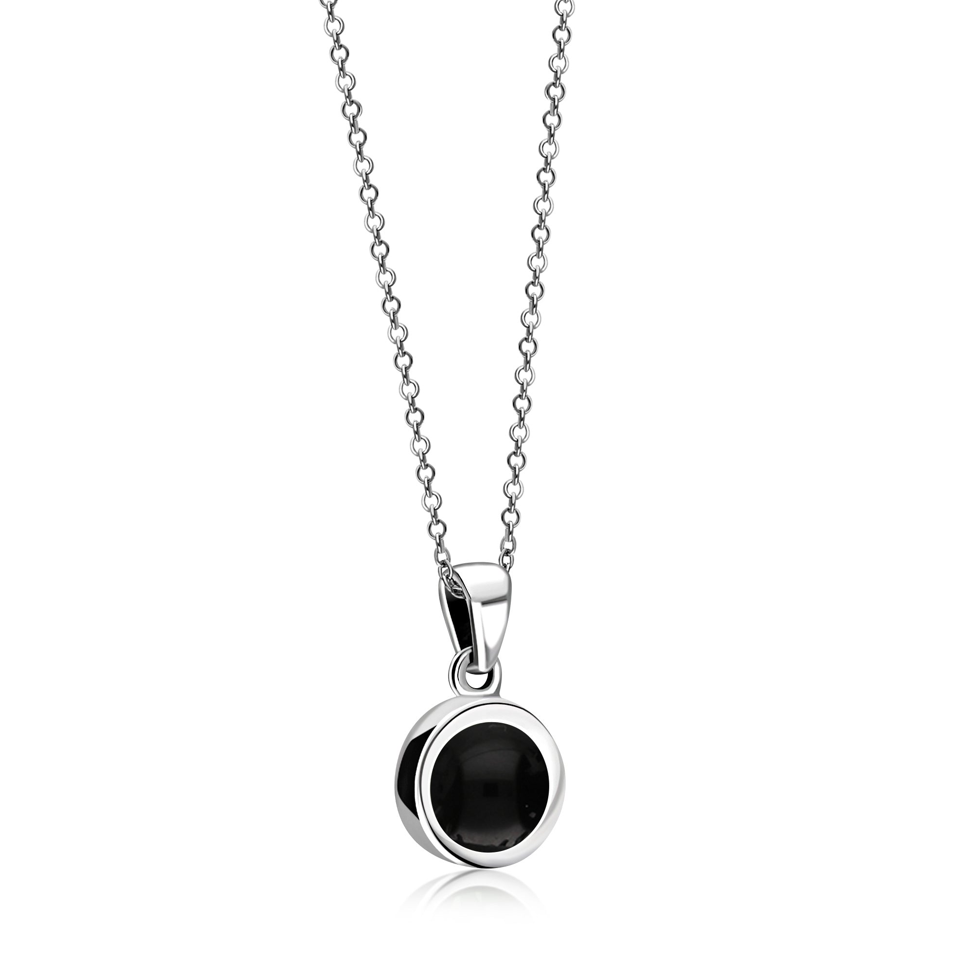 Sterling Silver Whitby Jet & Birthstone Double-Sided Plain Round Pendant