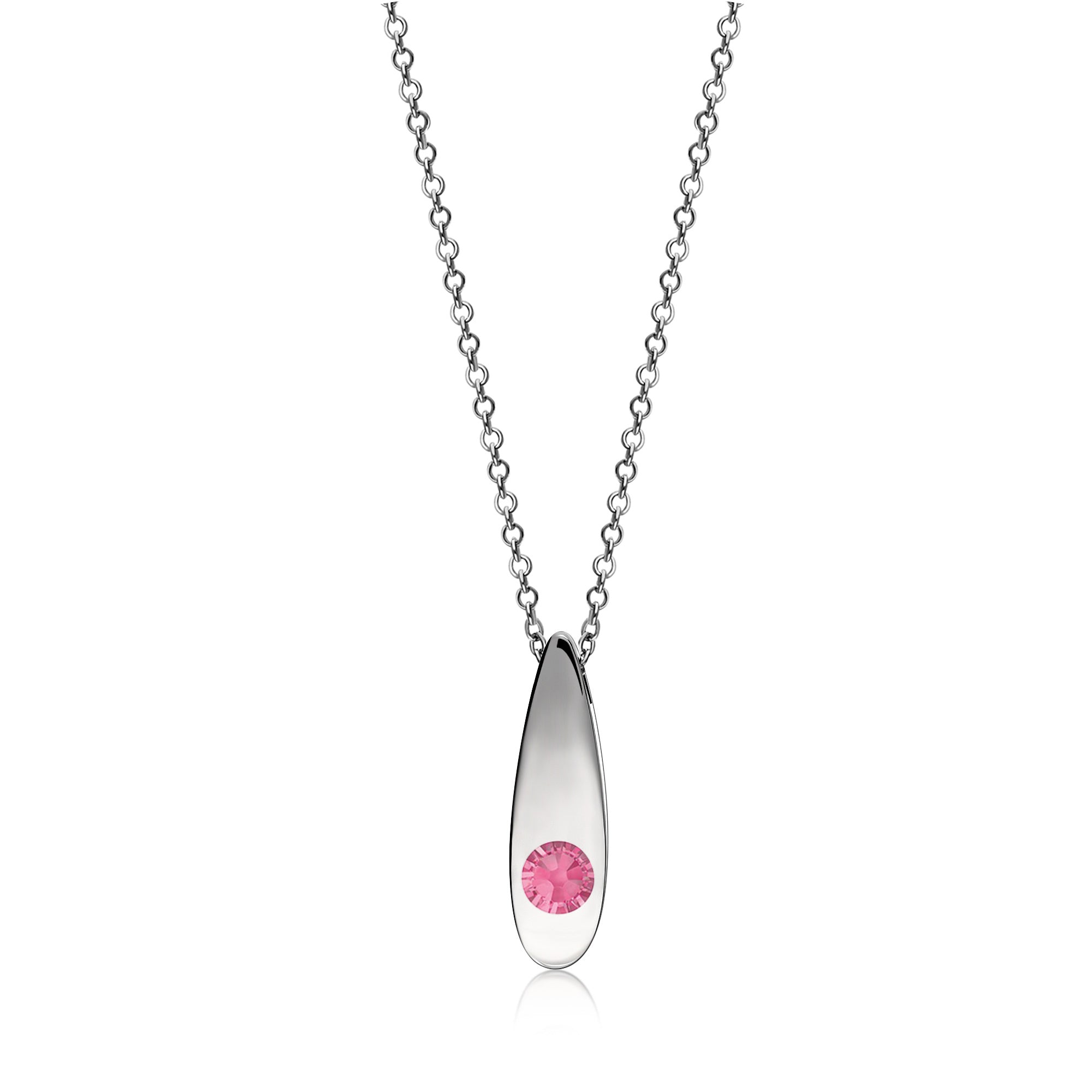 Sterling Silver Whitby Jet & Birthstone Double-Sided Solid Teardrop Pendant