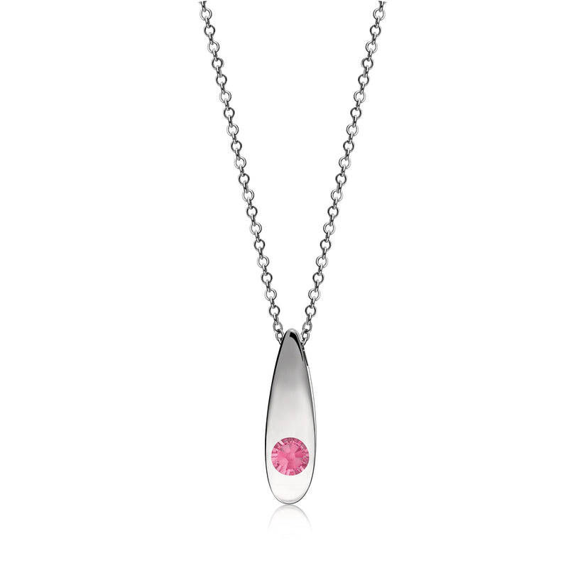 Sterling Silver Whitby Jet & Birthstone Double-Sided Solid Teardrop Pendant