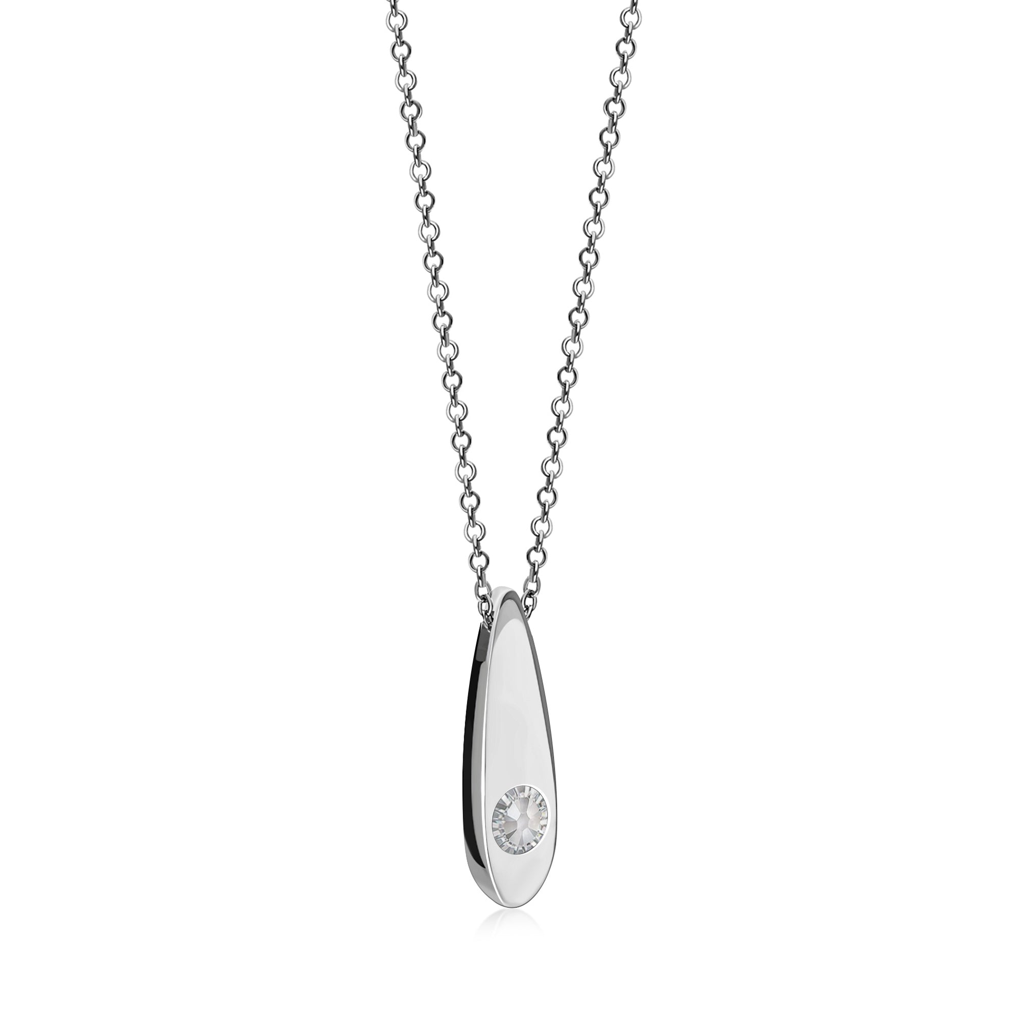 Sterling Silver Whitby Jet & Birthstone Double-Sided Solid Teardrop Pendant