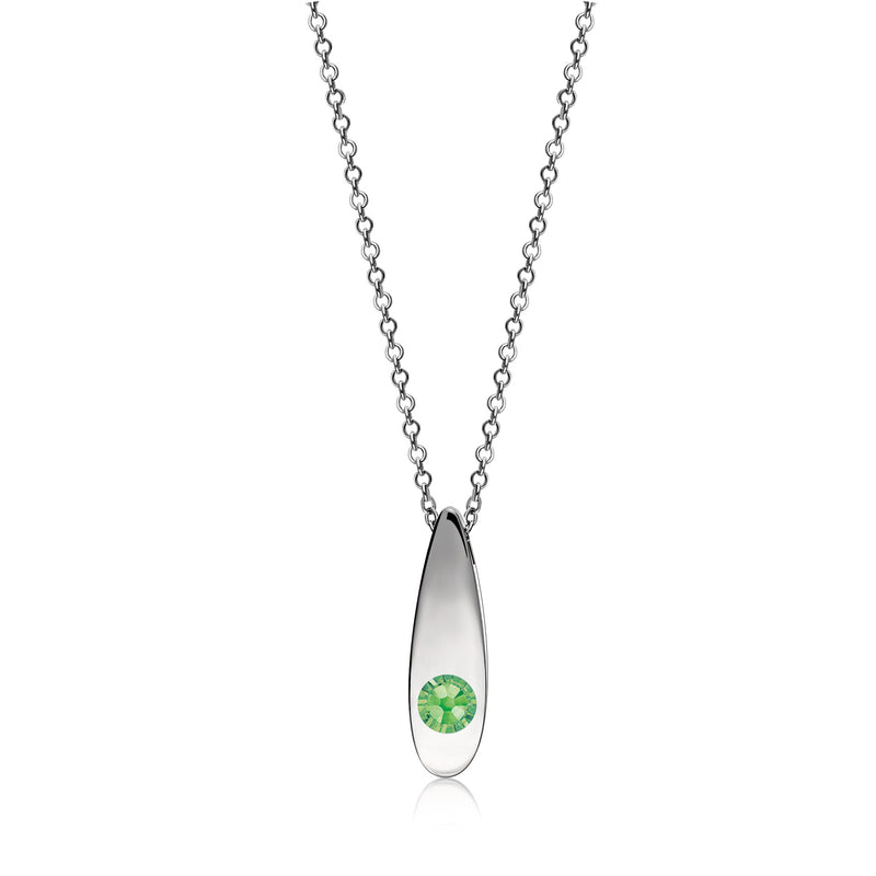 Sterling Silver Whitby Jet & Birthstone Double-Sided Solid Teardrop Pendant