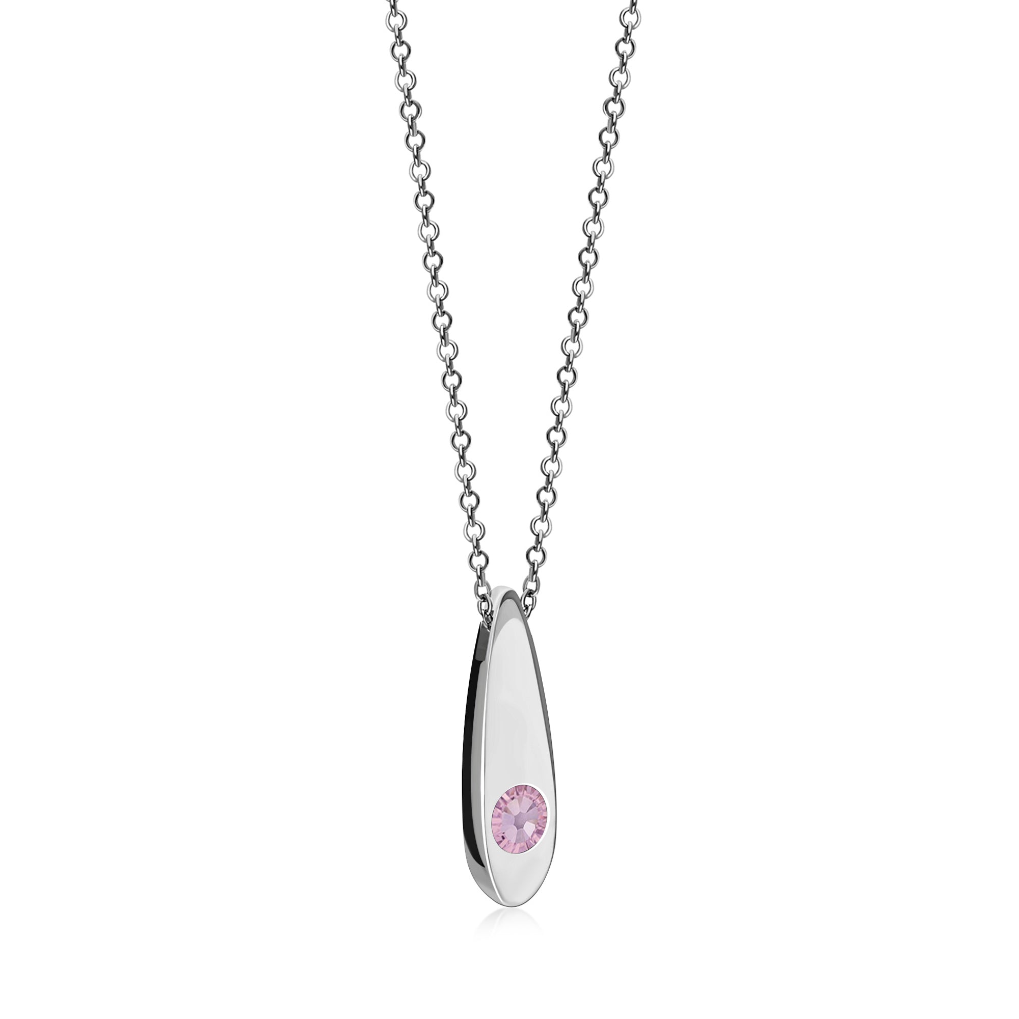 Sterling Silver Whitby Jet & Birthstone Double-Sided Solid Teardrop Pendant