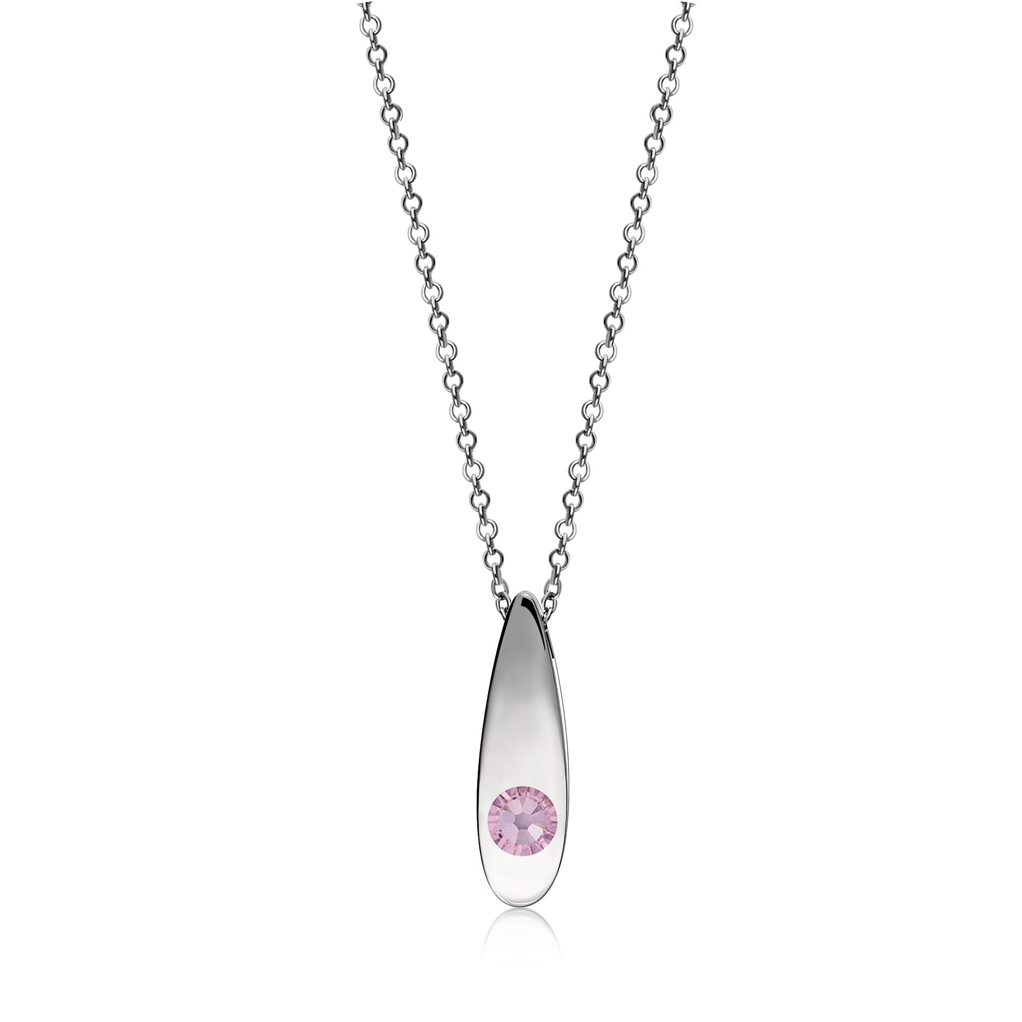 Sterling Silver Whitby Jet & Birthstone Double-Sided Solid Teardrop Pendant