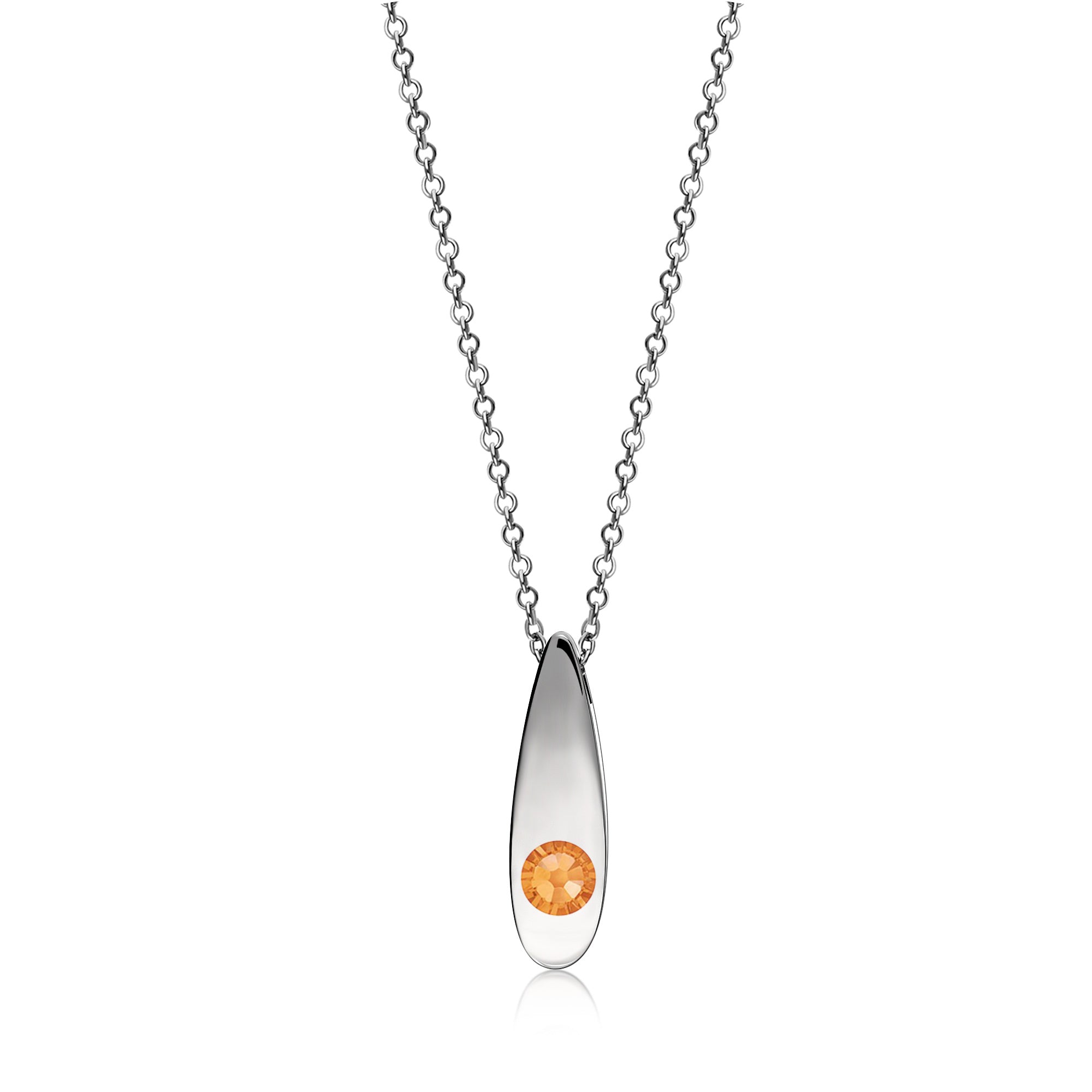 Sterling Silver Whitby Jet & Birthstone Double-Sided Solid Teardrop Pendant